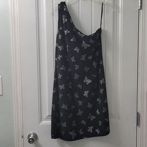 One shouldered dress with butterfly print